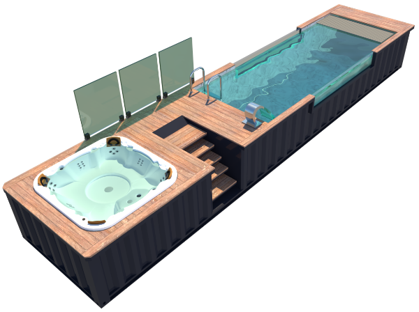 Piscine container couloir de nage avec spa jacuzzi